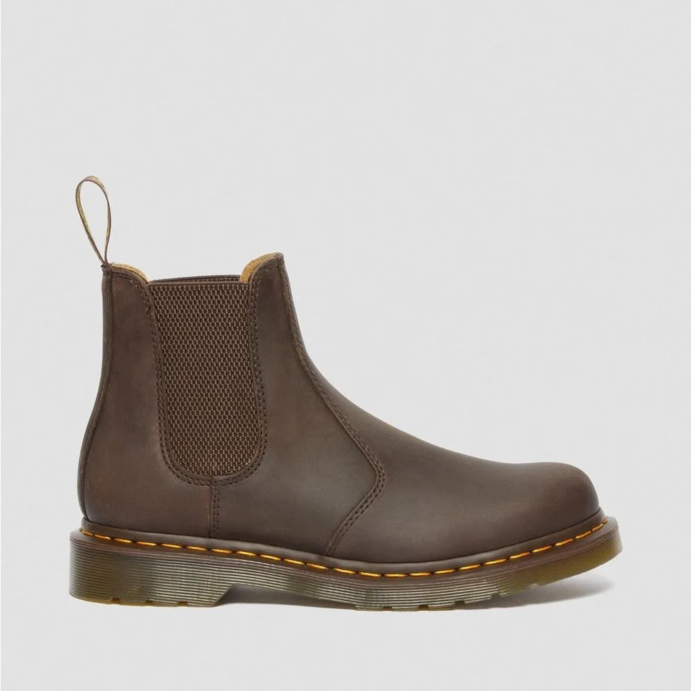 Dr. Martens 2976 Yellow Stitch Leather Brown Chelsea Boots Sz W 5 M 4 NWT